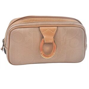 Authentic Christian Dior Trotter Pouch Purse PVC Leather Beige,no pilling inside